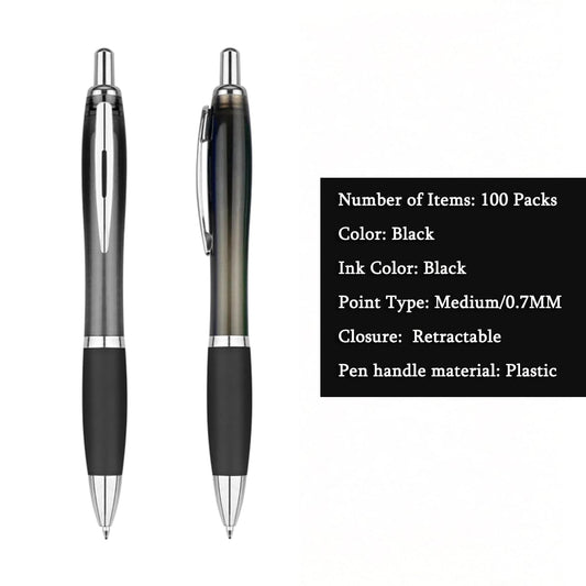 Personalized Ballpoint Pens with Custom Text - 100 Pack Bulk Promotional Items with Your Logo for Business, Events & Trade Shows - Smooth Black Ink, Retractable Office Gift