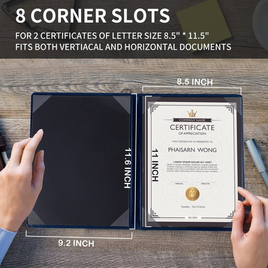 HH-STUDIO CUSTOM 8.5 x 11 Navy Blue Leather Certificate Holder