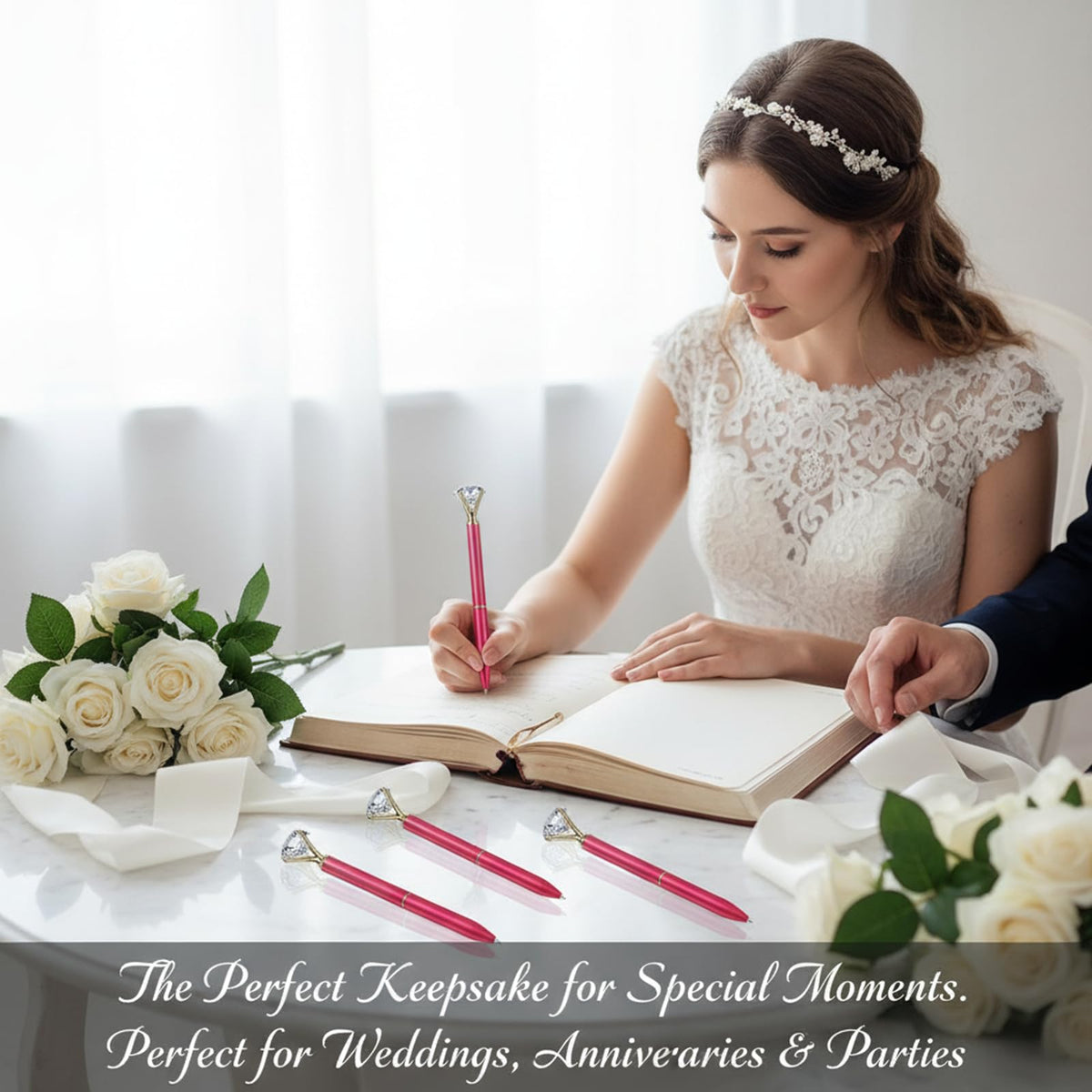 HISHER Custom Diamond Pens, 20 Pack, Bridal Shower Wedding Favor, Black Ink