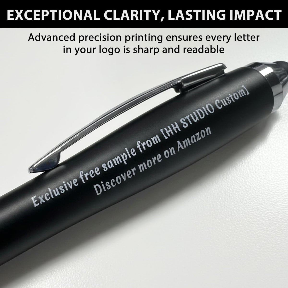 100 PC Custom Personalized Pens with Stylus, Black Ink Click Ballpoint Pens