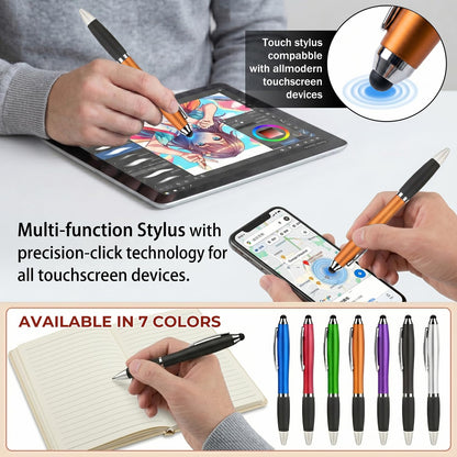100 PC Custom Personalized Pens with Stylus, Black Ink Click Ballpoint Pens