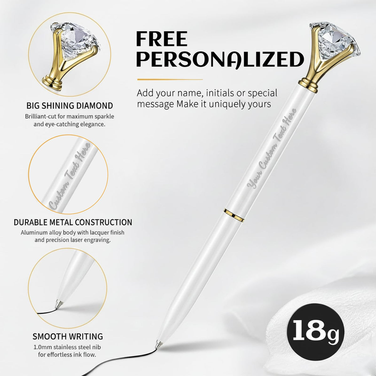 HISHER Custom Diamond Pens, 20 Pack, Bridal Shower Wedding Favor, Black Ink
