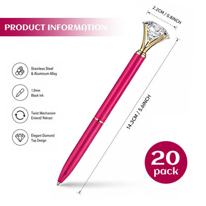 HISHER Custom Diamond Pens, 20 Pack, Bridal Shower Wedding Favor, Black Ink