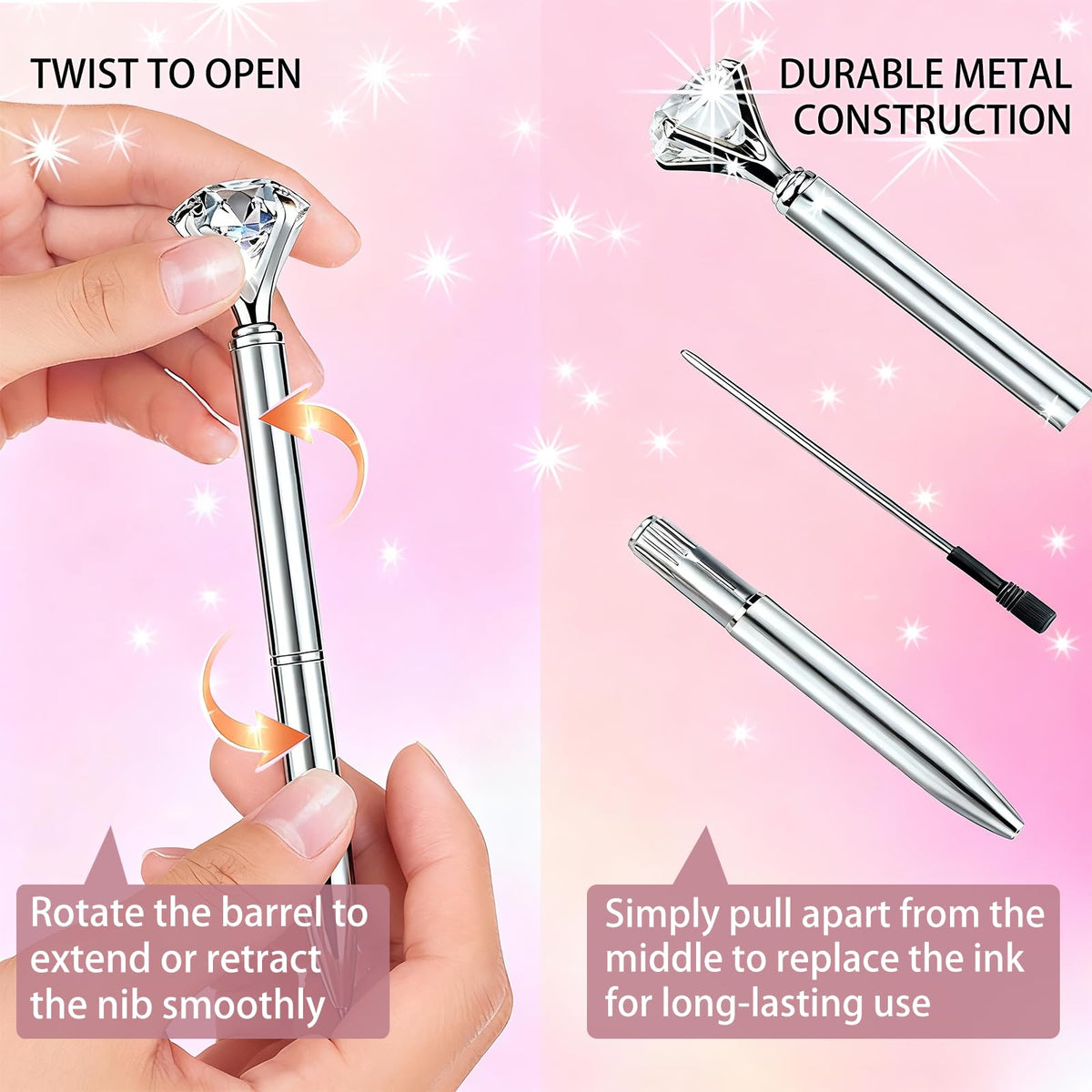 HISHER Custom Diamond Pens, 20 Pack, Bridal Shower Wedding Favor, Black Ink