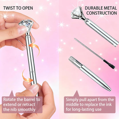 HISHER Custom Diamond Pens, 20 Pack, Bridal Shower Wedding Favor, Black Ink
