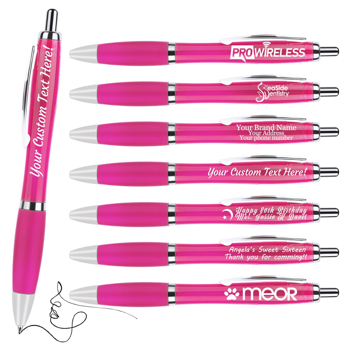 Pack of 100 Personalized Clear Pens - Custom Bulk Promotional Pens