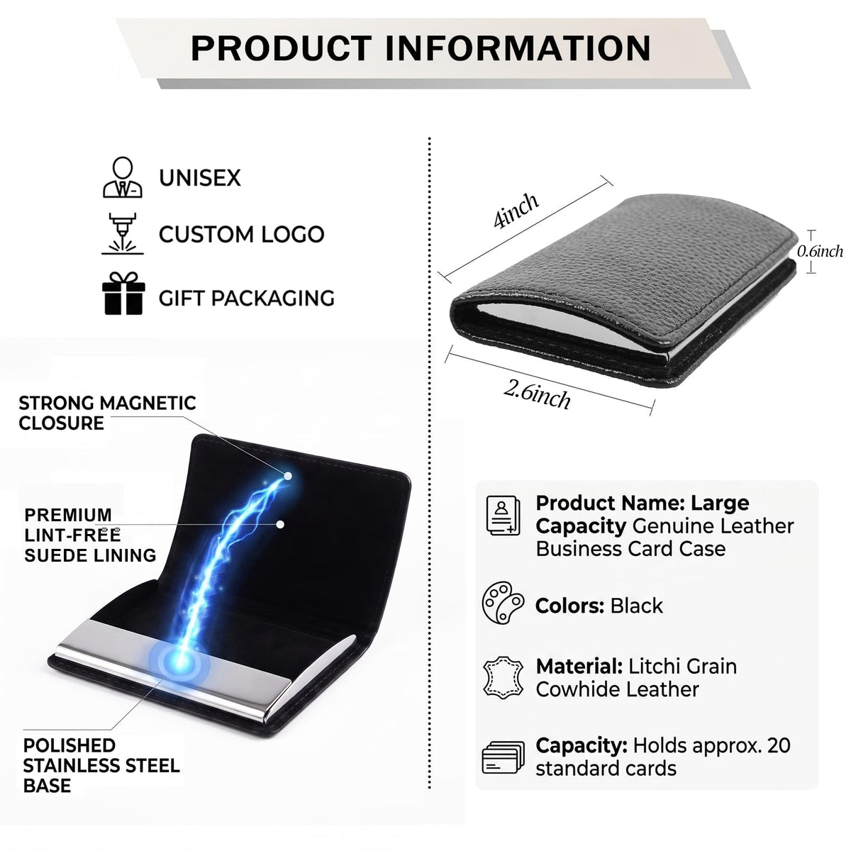 Custom Business Card Holder, Personalized Leather Business Card Case