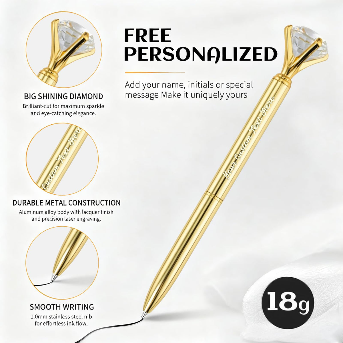 HISHER Custom Diamond Pens, 20 Pack, Bridal Shower Wedding Favor, Black Ink
