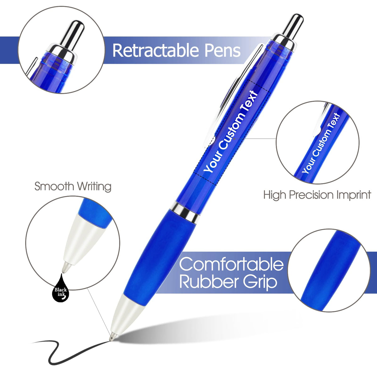 Pack of 100 Personalized Clear Pens - Custom Bulk Promotional Pens