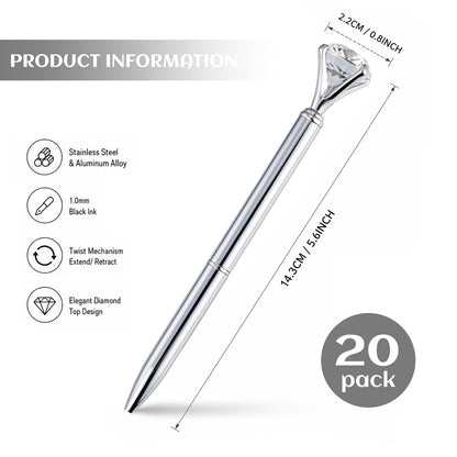 HISHER Custom Diamond Pens, 20 Pack, Bridal Shower Wedding Favor, Black Ink