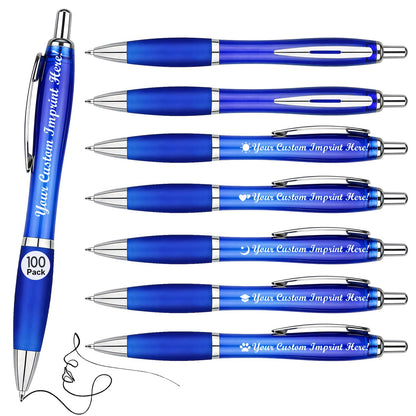 Personalized Ballpoint Pens with Custom Text - 100 Pack Bulk Promotional Items with Your Logo for Business, Events & Trade Shows - Smooth Black Ink, Retractable Office Gift
