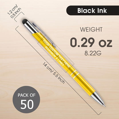 Custom Personalized Pens with Stylus, Black Ink Click Ballpoint Pens-50 PCS