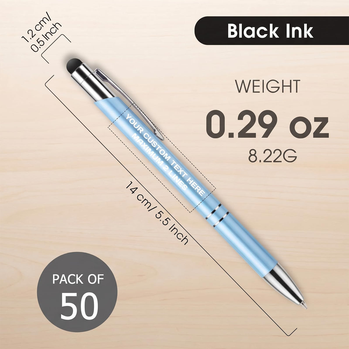 Custom Personalized Pens with Stylus, Black Ink Click Ballpoint Pens-50 PCS