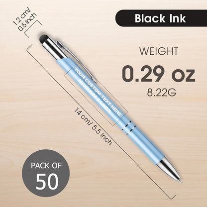 Custom Personalized Pens with Stylus, Black Ink Click Ballpoint Pens-50 PCS