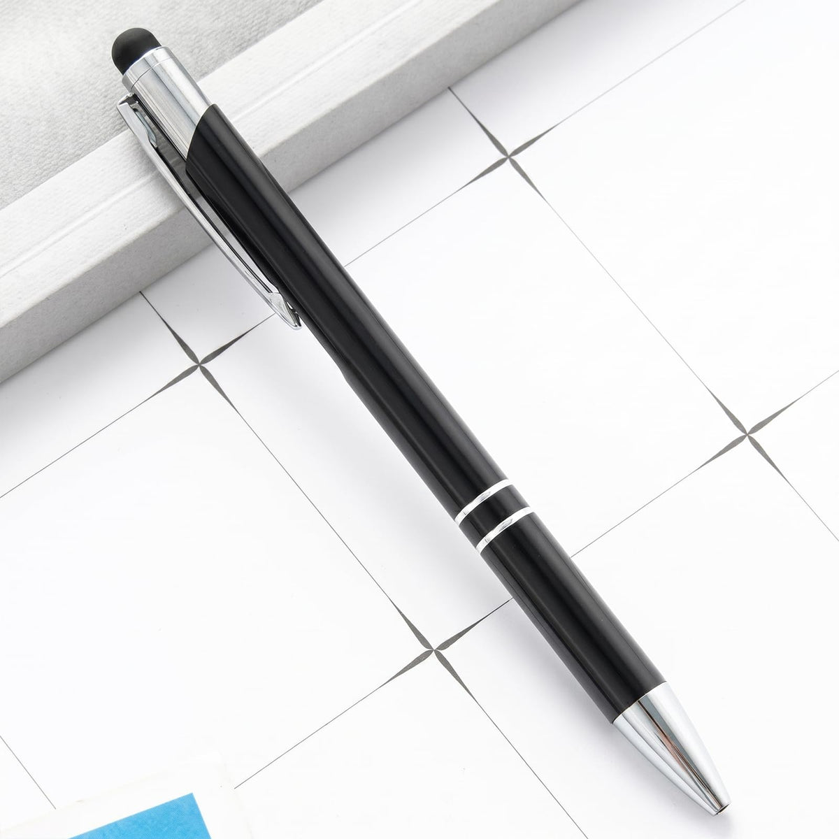 Custom Personalized Pens with Stylus, Black Ink Click Ballpoint Pens-50 PCS