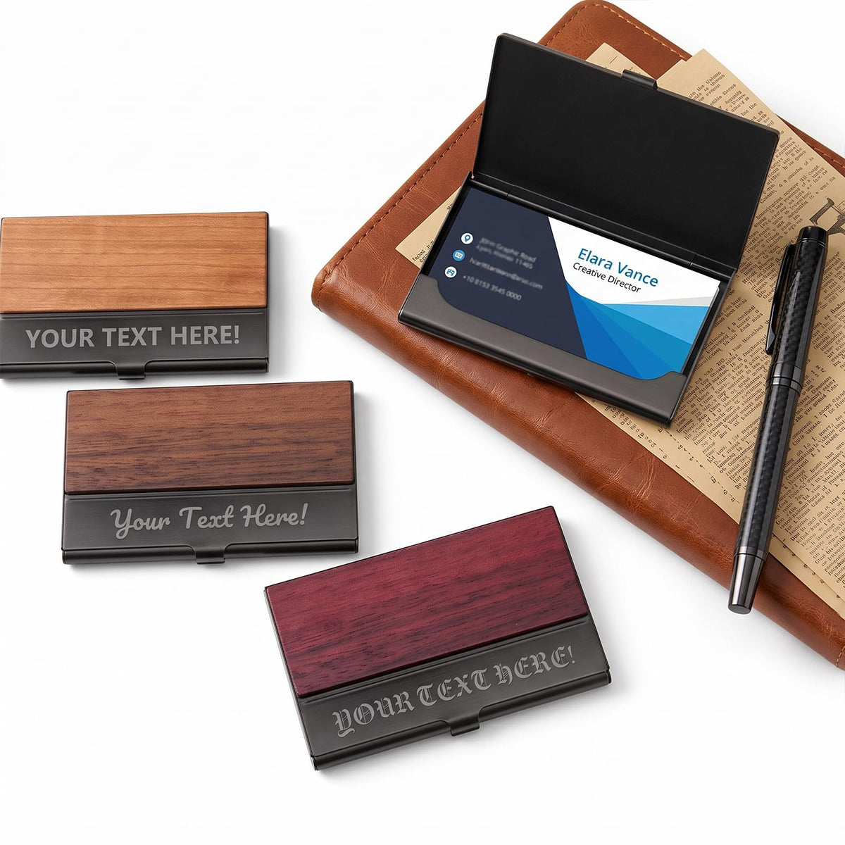 Personalized Wood Business Card Holder Custom Engraved Business Card Holder