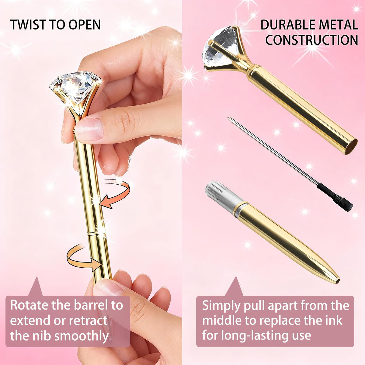 HISHER Custom Diamond Pens, 20 Pack, Bridal Shower Wedding Favor, Black Ink