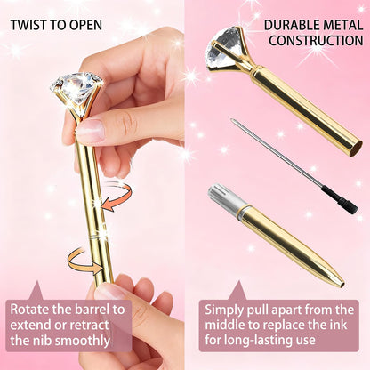 HISHER Custom Diamond Pens, 20 Pack, Bridal Shower Wedding Favor, Black Ink