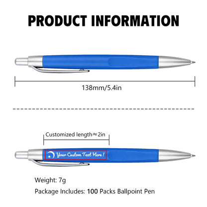 Customized Pens with Personalized Text - Pack of 100 Bulk Black Ink