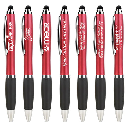 100 PC Custom Personalized Pens with Stylus, Black Ink Click Ballpoint Pens