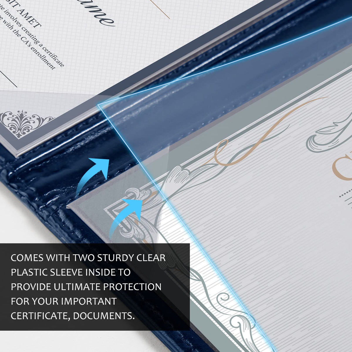 HH-STUDIO CUSTOM 8.5 x 11 Navy Blue Leather Certificate Holder