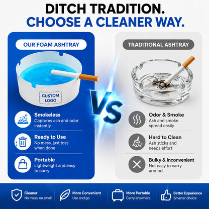 Custom Logo Disposable Ashtray 100 Pack– Odor-Absorbing, Mess-Free