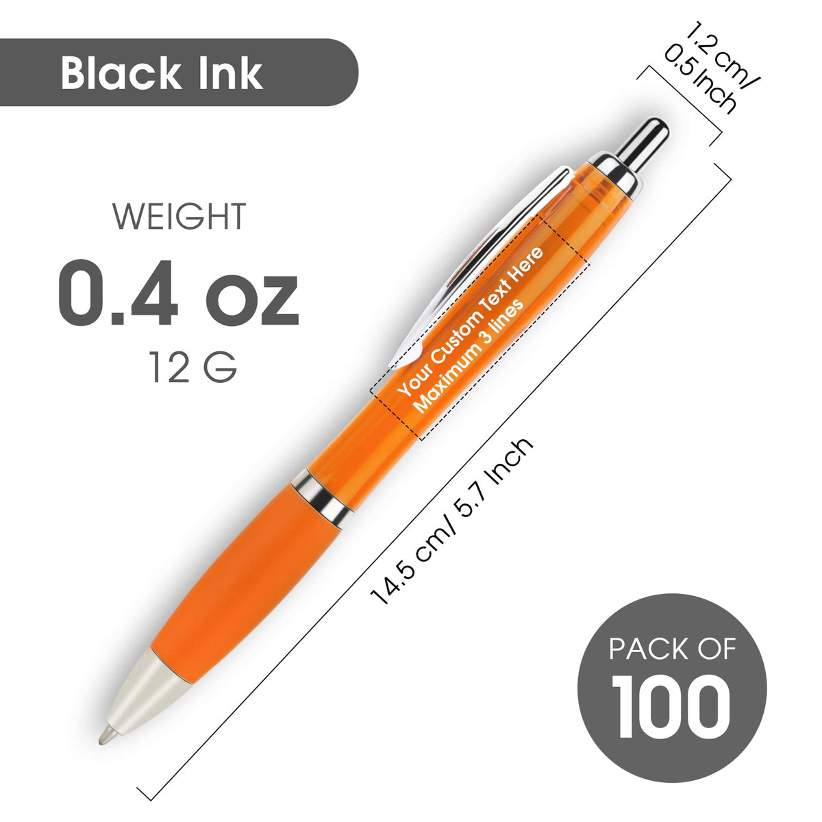 Pack of 100 Personalized Clear Pens - Custom Bulk Promotional Pens