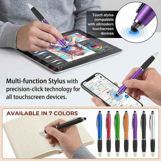 100 PC Custom Personalized Pens with Stylus, Black Ink Click Ballpoint Pens