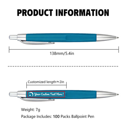Customized Pens with Personalized Text - Pack of 100 Bulk Black Ink