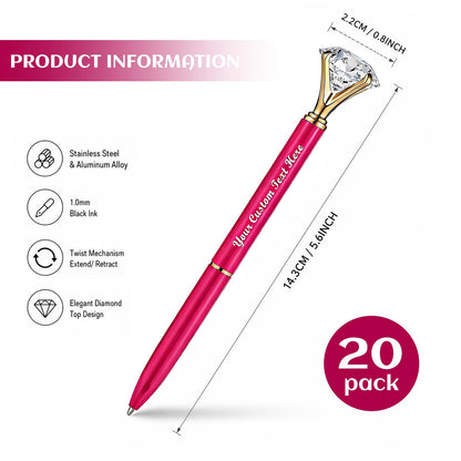 HISHER Custom Diamond Pens, 20 Pack, Bridal Shower Wedding Favor, Black Ink