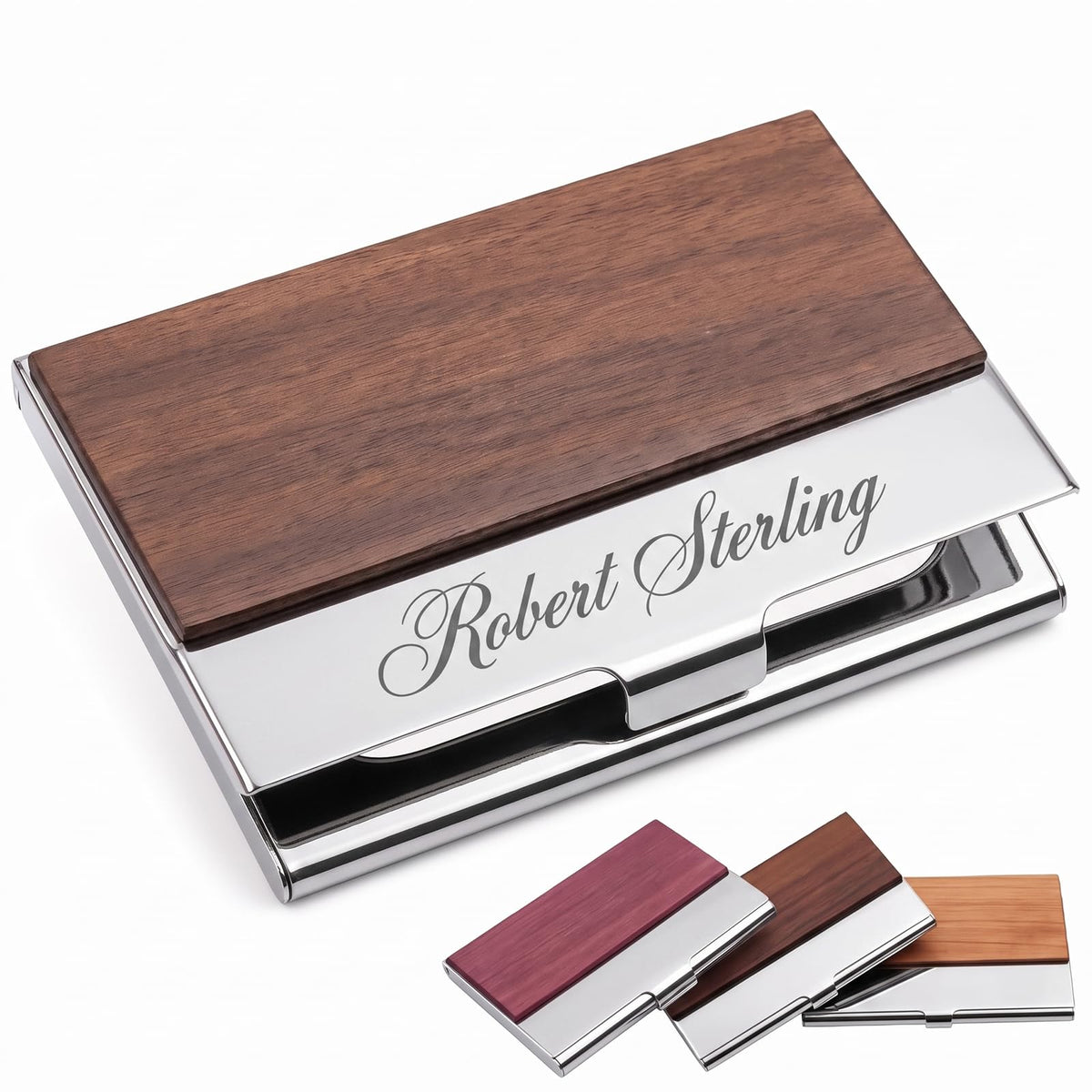 Personalized Wood Business Card Holder Custom Engraved Business Card Holder
