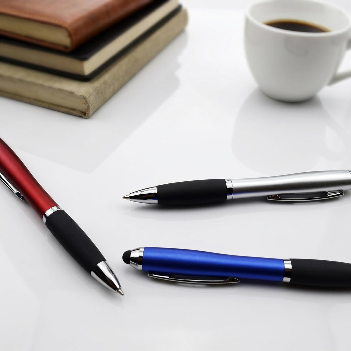 100 PC Custom Personalized Pens with Stylus, Black Ink Click Ballpoint Pens