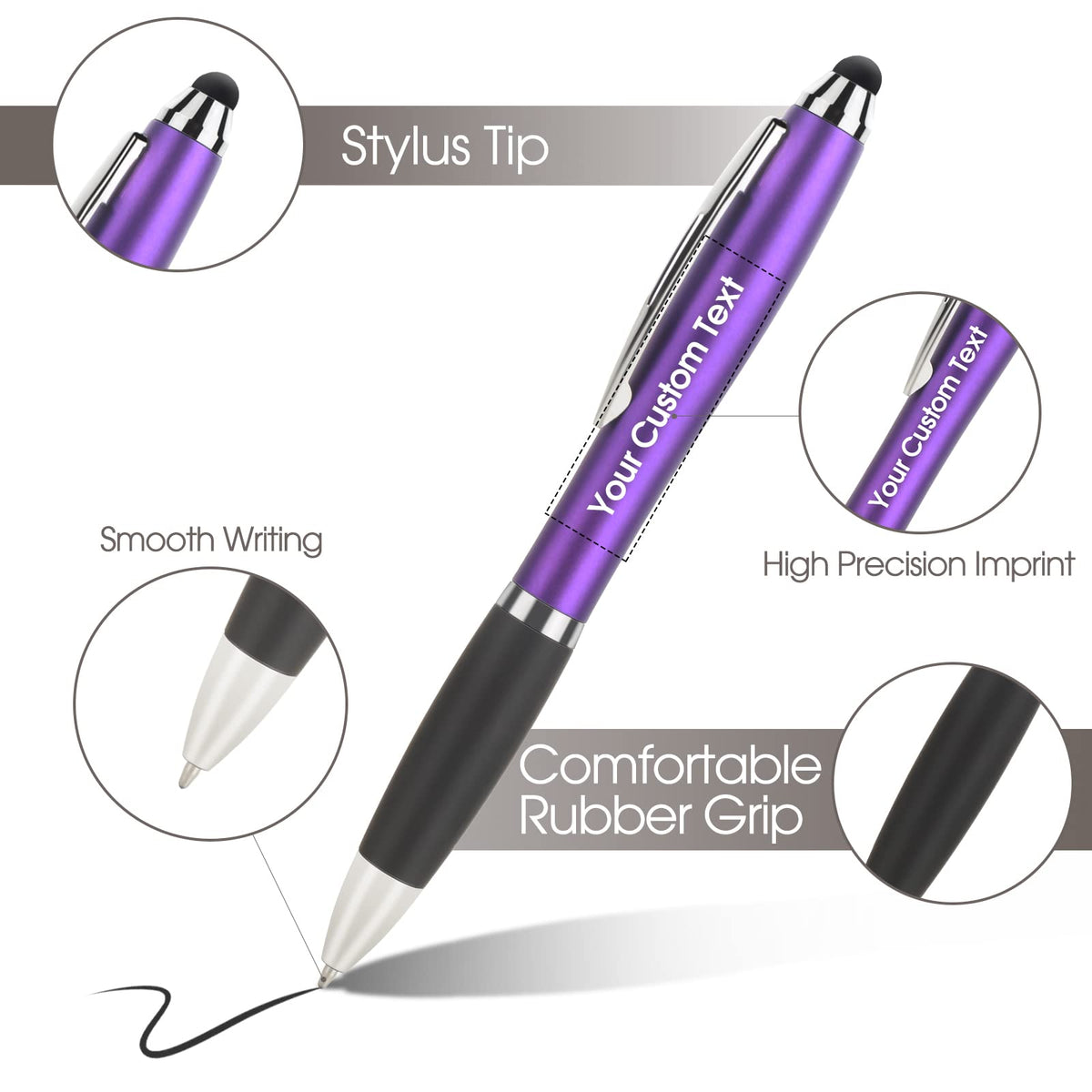 100 PC Custom Personalized Pens with Stylus, Black Ink Click Ballpoint Pens