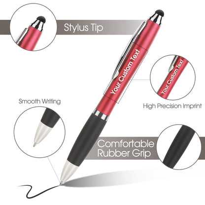 100 PC Custom Personalized Pens with Stylus, Black Ink Click Ballpoint Pens