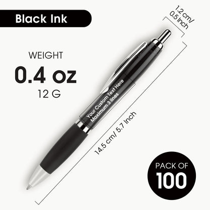 Pack of 100 Personalized Clear Pens - Custom Bulk Promotional Pens