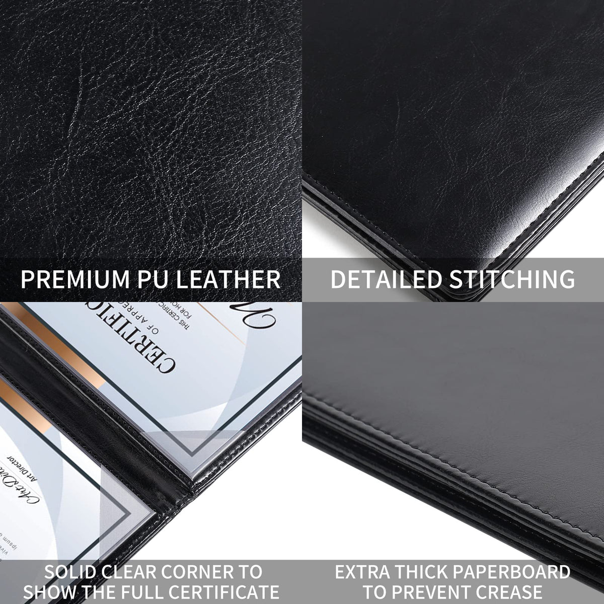Diploma Cover 8.5 x 11, Padded Certificate Holder, Leatherette, Black