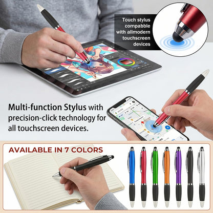 100 PC Custom Personalized Pens with Stylus, Black Ink Click Ballpoint Pens