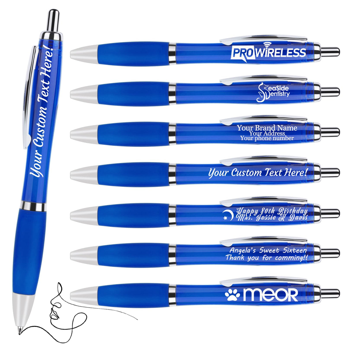 Pack of 100 Personalized Clear Pens - Custom Bulk Promotional Pens