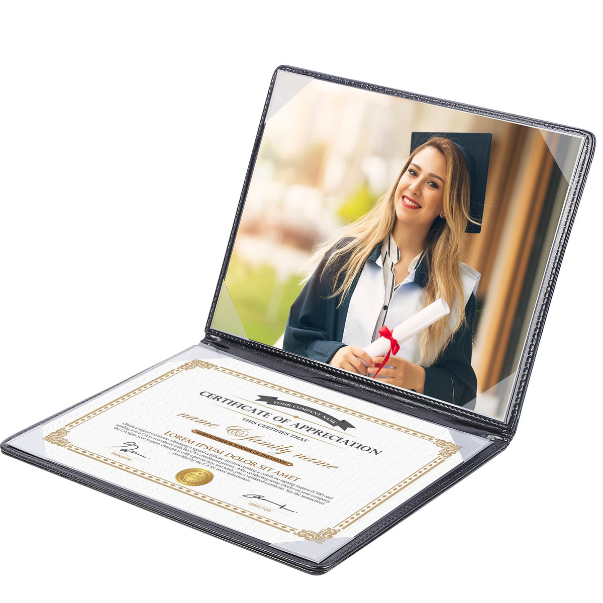 Diploma Cover 8.5 x 11, Padded Certificate Holder, Leatherette, Black