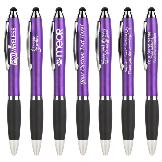 100 PC Custom Personalized Pens with Stylus, Black Ink Click Ballpoint Pens