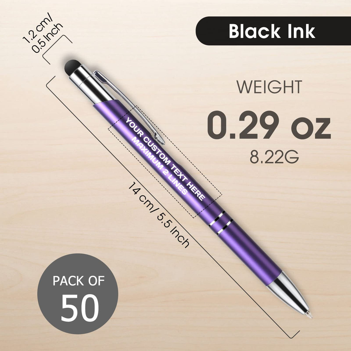 Custom Personalized Pens with Stylus, Black Ink Click Ballpoint Pens-50 PCS
