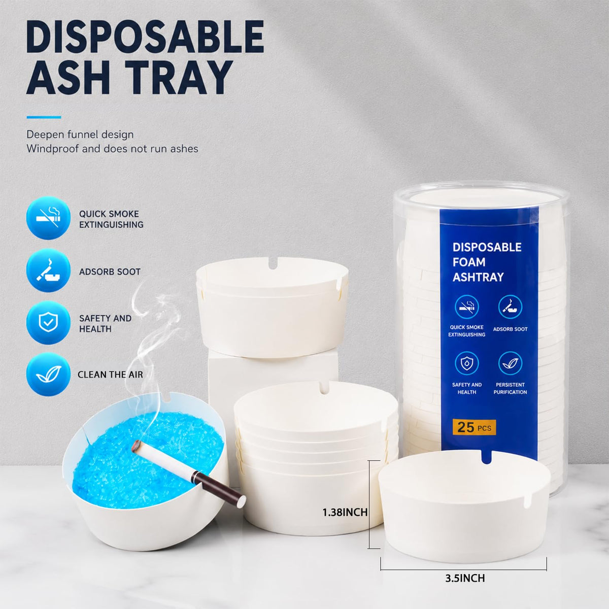 Custom Logo Disposable Ashtray 100 Pack– Odor-Absorbing, Mess-Free