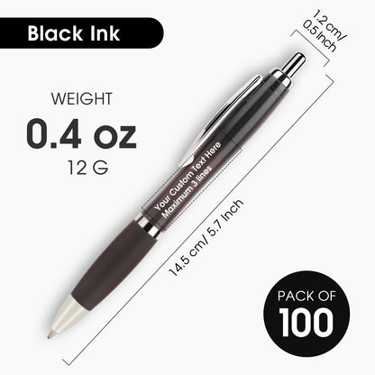 Personalized Ballpoint Pens with Custom Text - 100 Pack Bulk Promotional Items with Your Logo for Business, Events & Trade Shows - Smooth Black Ink, Retractable Office Gift