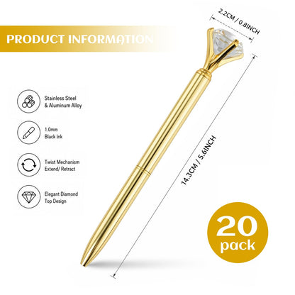 HISHER Custom Diamond Pens, 20 Pack, Bridal Shower Wedding Favor, Black Ink