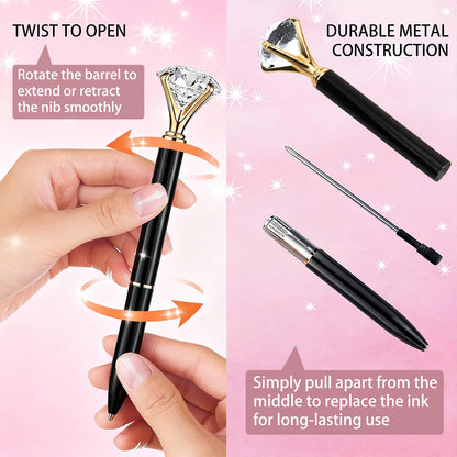 HISHER Custom Diamond Pens, 20 Pack, Bridal Shower Wedding Favor, Black Ink
