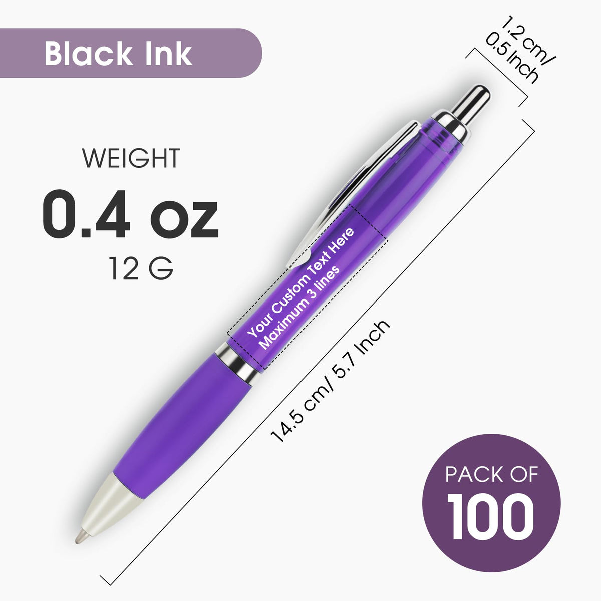 Pack of 100 Personalized Clear Pens - Custom Bulk Promotional Pens