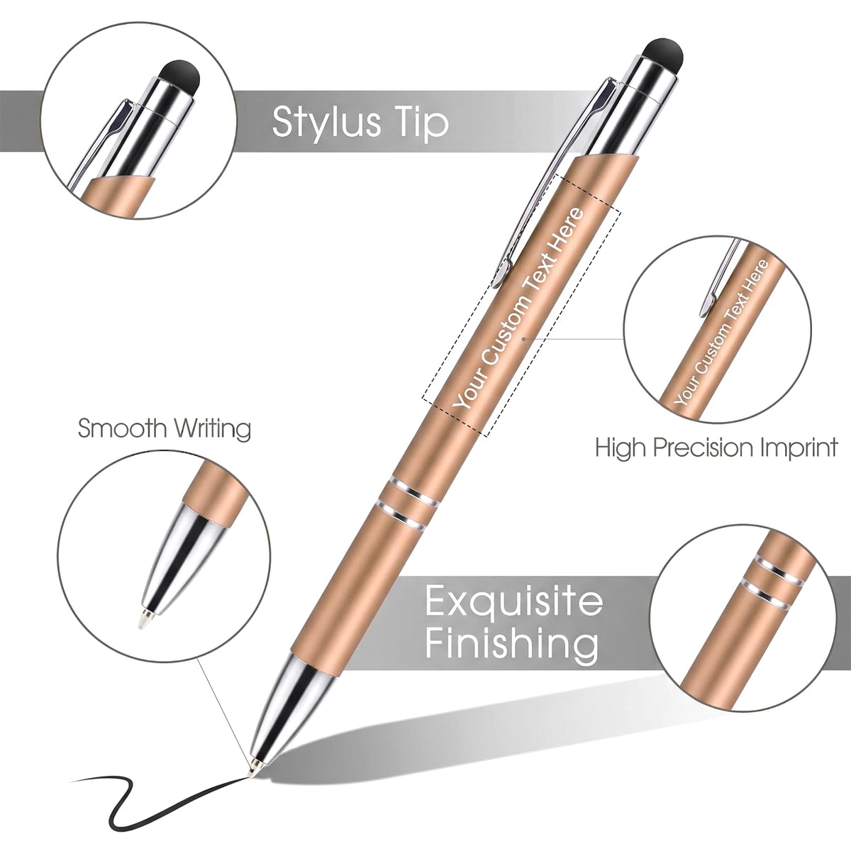 Custom Personalized Pens with Stylus, Black Ink Click Ballpoint Pens-50 PCS