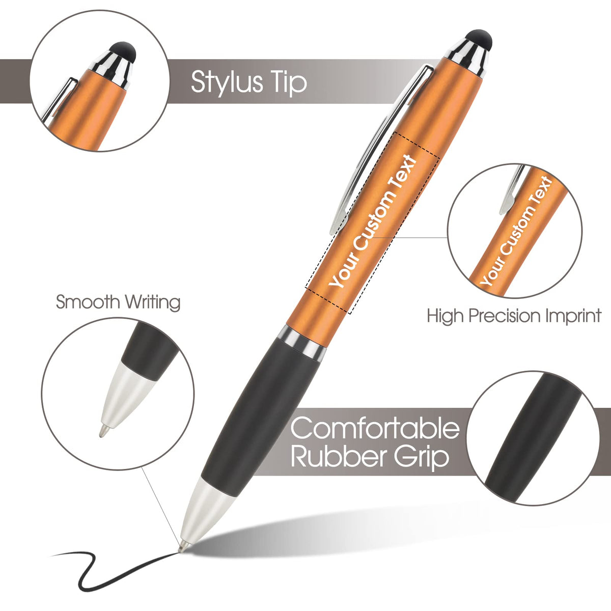 100 PC Custom Personalized Pens with Stylus, Black Ink Click Ballpoint Pens