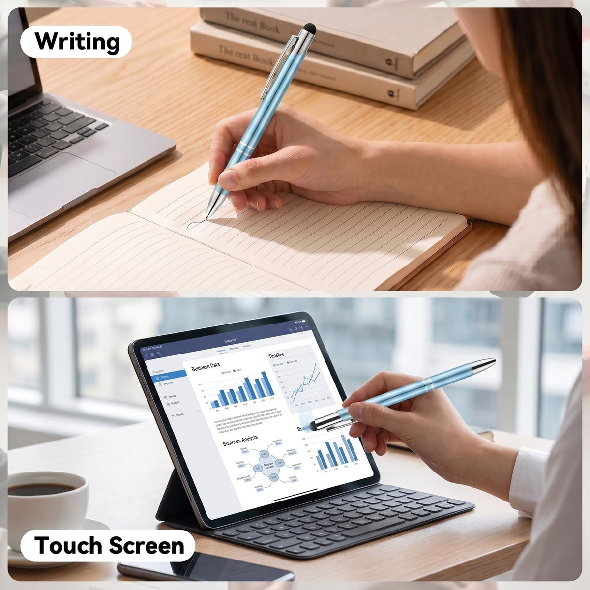 Custom Personalized Pens with Stylus, Black Ink Click Ballpoint Pens-50 PCS