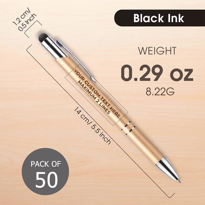 Custom Personalized Pens with Stylus, Black Ink Click Ballpoint Pens-50 PCS